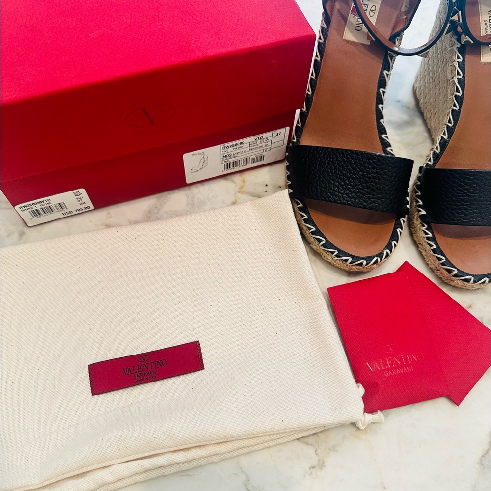 Valentino Garavani Goldstud Black Espadrille Sandals - Picture 4 of 5